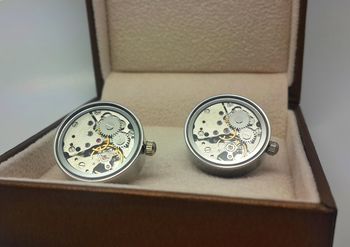 Watch Mechanism Cufflinks, Moving Parts And Glass Face, 6 of 8