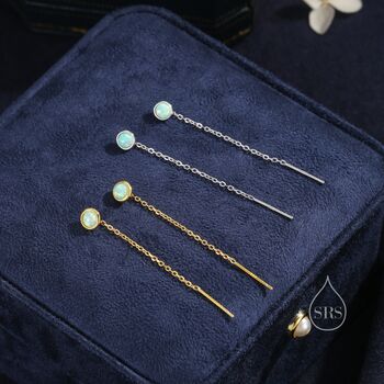 Sterling Silver Green Opal Dot Threader Earrings, 5 of 11