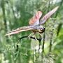 Copper Dragonfly Garden Stake – Outdoor Metal Sculpture – Copper And Brass Insect On Curved Pole, thumbnail 1 of 7