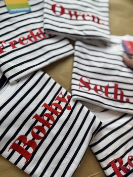 Personalised Classic Striped Breton Embroidered T Shirt, 2 of 7