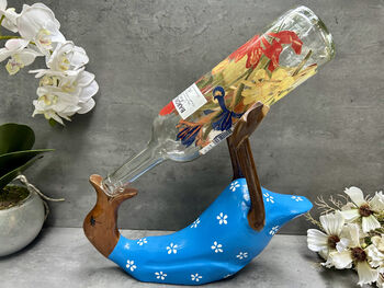 Handcrafted Wooden Drunken Duck Wine Bottle Rack Holder Blue White, 12 of 12