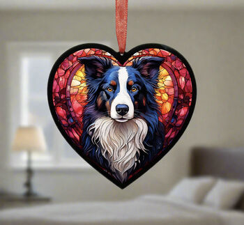 Border Collie Stained Glass Effect Heart Suncatcher, 4 of 6