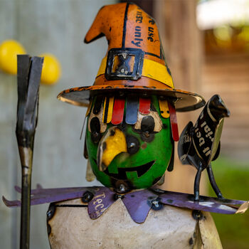 Recycled Tin Witch Scarecrow Halloween Decoration, 2 of 5