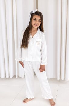 Bridal Embroidered Flower Girl/ Bridesmaid Satin Kid's Pyjamas, 3 of 8