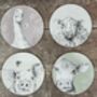 Set Of Four Round Farm Animal Coasters, thumbnail 1 of 5
