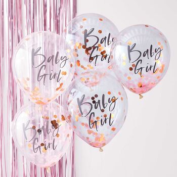 Baby Girl Pink Confetti Baby Shower Balloons X Five, 2 of 2