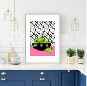 Limes In Stripey Bowl Print, 2 of 7