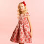 Girls Red Floral Brocade Dress, thumbnail 1 of 3