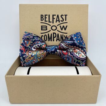 Liberty Silk Bow Tie In Navy Blue Paisley Silk, 2 of 2