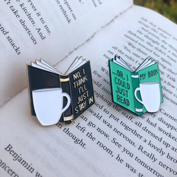 'Stay In' Introvert Personalised Books Enamel Pin, 3 of 6