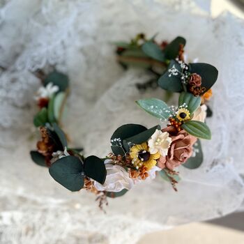 Sunflower Orange Flower Bridal Hair Crown, 9 of 10