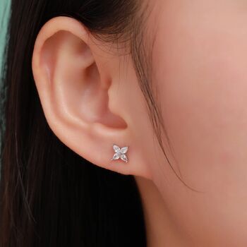 Hydrangea Flower Cz Stud Earrings In Sterling Silver, 6 of 11