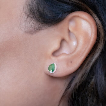Raw Emerald Gemstone Stud Earrings, 3 of 6