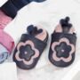 Dotty Fish Pink And Navy Flower Soft Leather Baby Shoes With Barefoot Soles, thumbnail 1 of 8