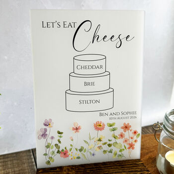 Floral Personalised Cheese Cake Sign Opaque Weddings Parties, 4 of 9