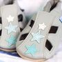 Dotty Fish Grey Star Soft Leather Baby Sandals With Barefoot Soles, thumbnail 2 of 7