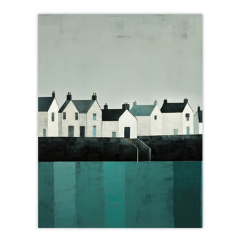 Scottish Harbour Morning Calm Teal Grey Wall Art Print, 6 of 6