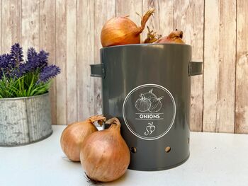 Grey Metal Onion Storage Tin – Breathable Container, 2 of 7