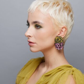 The Pat Gold And Pink Glitter Statement Earrings, 2 of 3
