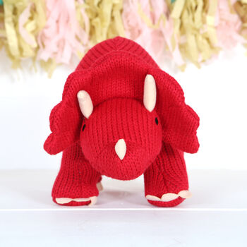 Red Knitted Triceratops Dinosaur Soft Toy, 2 of 4