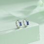 Sterling Silver Sapphire Blue Single Baguette Cut Cz Huggie Hoop, thumbnail 1 of 12