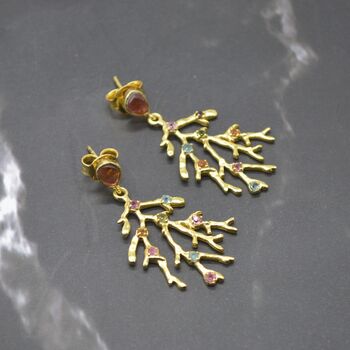 Green Pink Tourmaline Earrings: Gold Plated Sterling Silver, October Birthstone, 9 of 9
