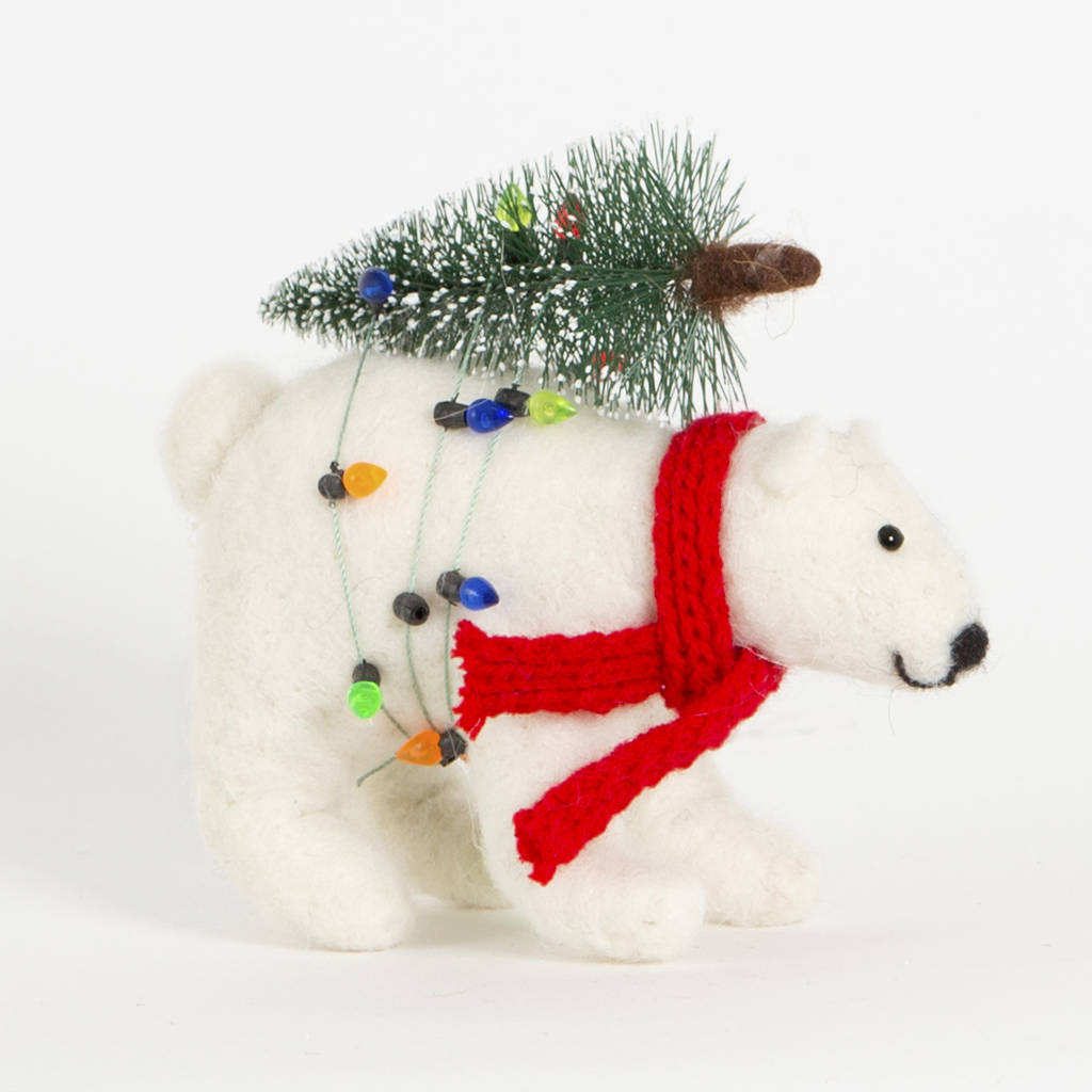 polar bear with christmas tree felt decoration by lola & alice