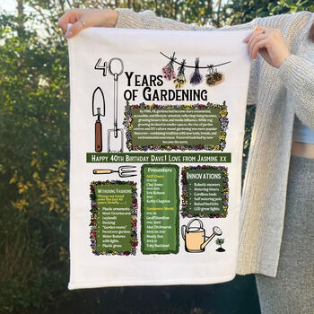40 Years Of Gardening 40th Birthday Gift Tea Towel, 3 of 6