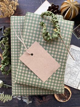 Green Gingham Paper Fibre Wrapping Paper, 3 of 12