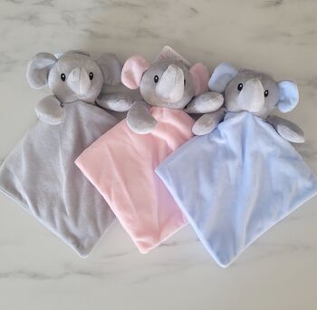 Personalised Elephant Baby Giftset, Grey, Green, Beige, Pink Or Blue, 5 of 6