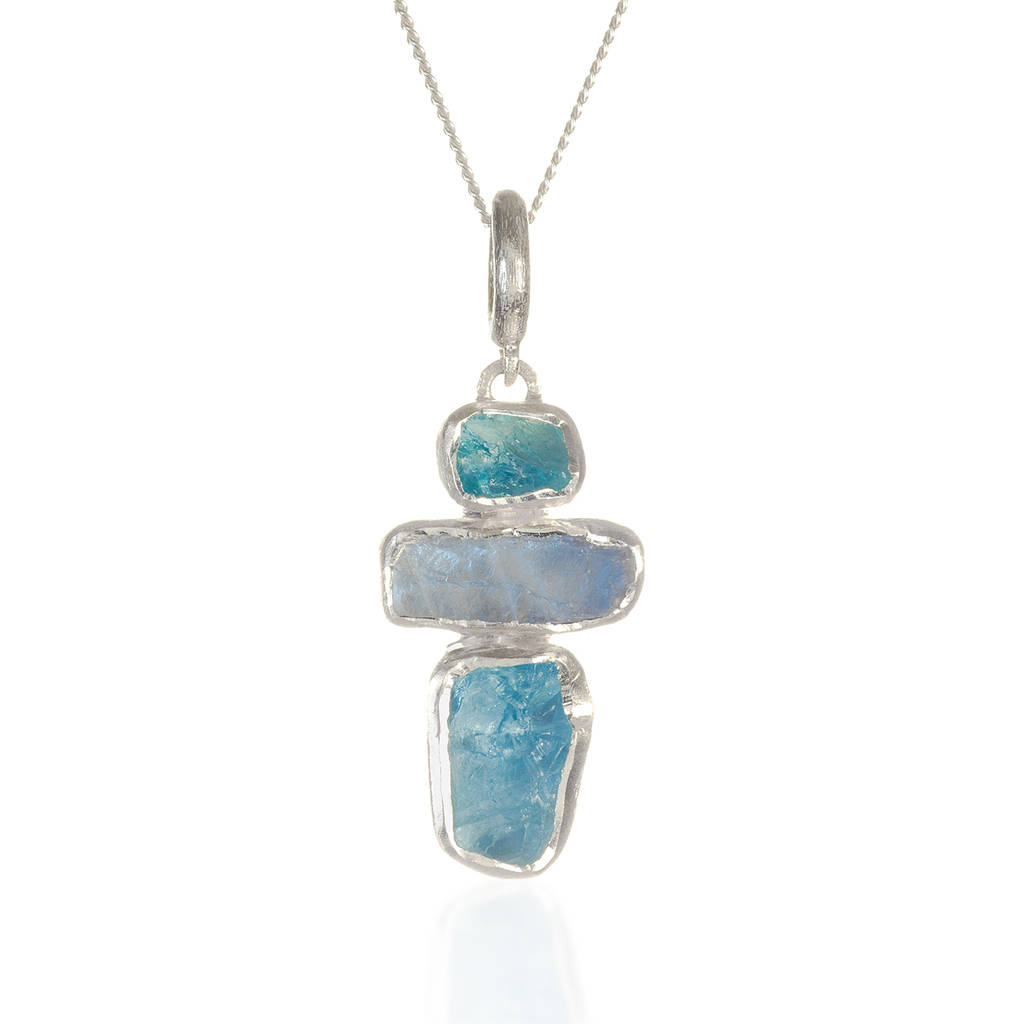 aquamarine and moonstone natural gemstone pendant by poppy jewellery