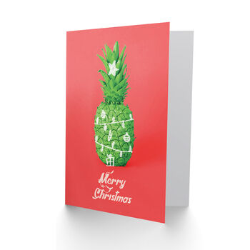 Pineapple Fruit Tree Pink Green Tropical Christmas Card, 2 of 4