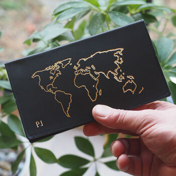 Personalised Leather Passport Case With World Map, 4 of 10