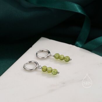 Sterling Silver Genuine Peridot Trio Huggie Hoop Earrings, 2 of 10