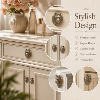 Regal Lion Head Brass Cabinet Knob, 8 of 8