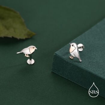 Sterling Silver Robin 16g Flat Back Stud Earrings, 4 of 10