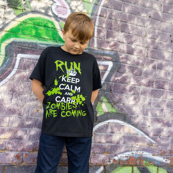 Keep Calm Run Zombies Boys' Halloween T Shirt, 3 of 6