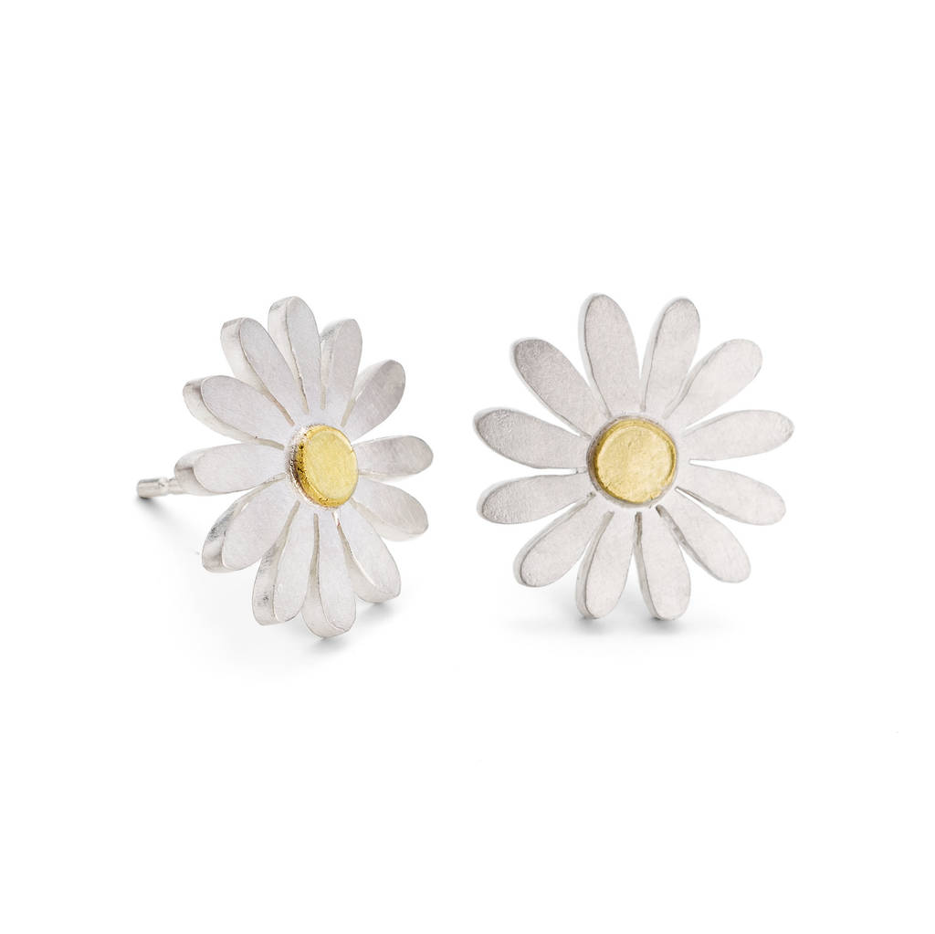 Aster Flower Earrings In Silver And 18ct Gold, 1 of 5