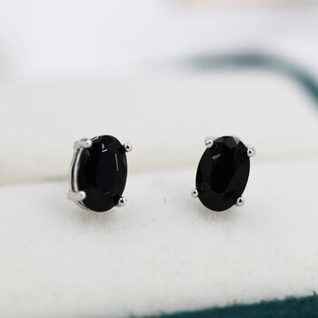 Genuine Black Onyx Oval Stud Earrings Sterling Silver, 6 of 10