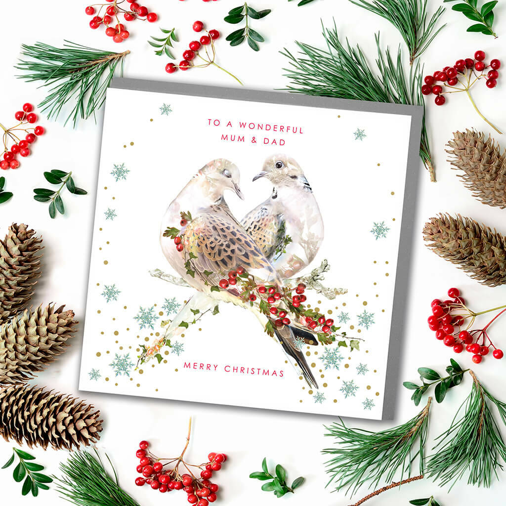 Mum And Dad Christmas Card Turtle Doves By Lola Design Ltd