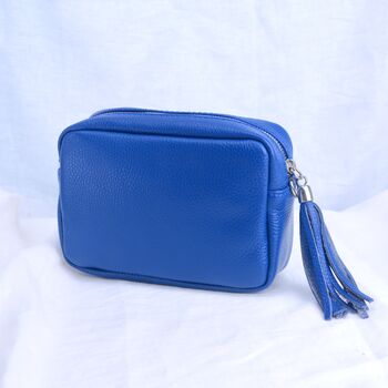 Colbalt Blue Leather Crossbody Bag With Patterned Strap, 2 of 4