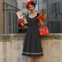 Francoise Dress In Navy Polka Vintage 1940s Style, thumbnail 3 of 3