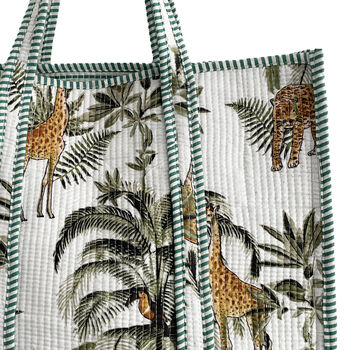 Giraffe Print Large Quilted Cotton Tote Bag In White, 4 of 4