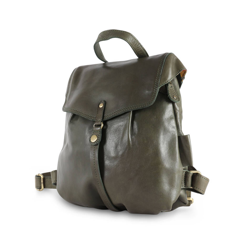 Leather Ladies Backpack, Green By The Leather Store