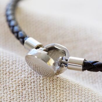 Men's Leather Bracelet With Disc Clasp, 5 of 8