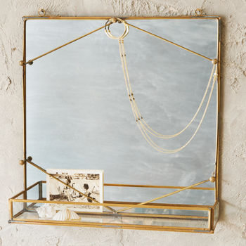 Antique Brass Shelf Mirror, 2 of 2