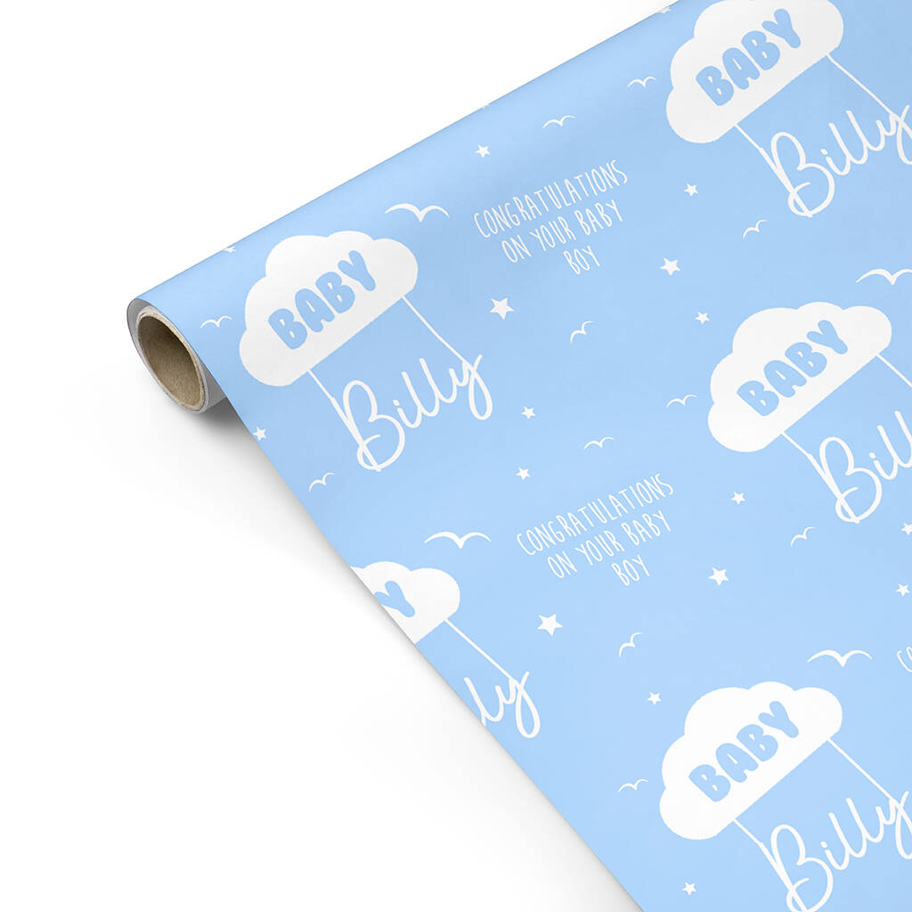 Personalised New Baby Boy Wrapping Paper By The Personalised Wrapping
