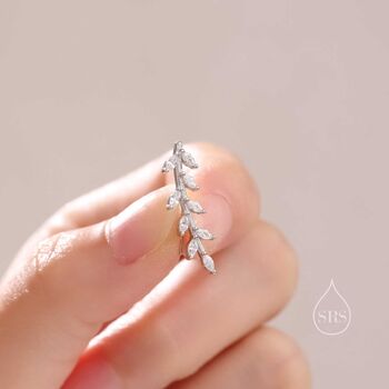 Sterling Silver Cz Leaf Crawler Earrings, 5 of 11