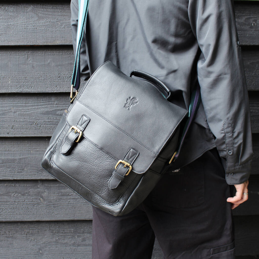'Rigby' Personalised Leather Messenger Bag In Black, 1 of 9