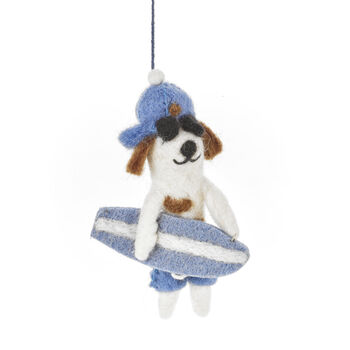 Felt Waveriding Surfer Dog Hanging Decoration, 2 of 4